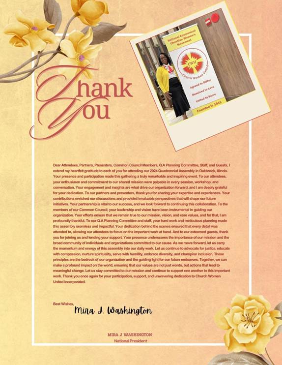 A thank you card with a person and flowers

Description automatically generated
