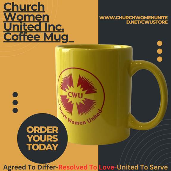 A yellow coffee mug with a red logo on it

Description automatically generated